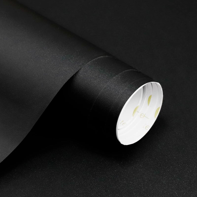 Homease Solid Black Wallpaper 24 x 196 inch Thick Matte Black Contact Paper Decorative Peel and Stick Wallpaper for Shelf Liner Cabinet Table Door Waterproof Vinyl Self Adhesive PVC Film - Image 1